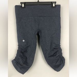 Lululemon In the Flow Ruched Cropped Leggings SZ 10 Gray Blue Yoga Running